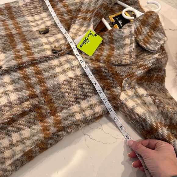 Sam Edelman Cream and Brown Plaid Trench Coat - Picture 5 of 6